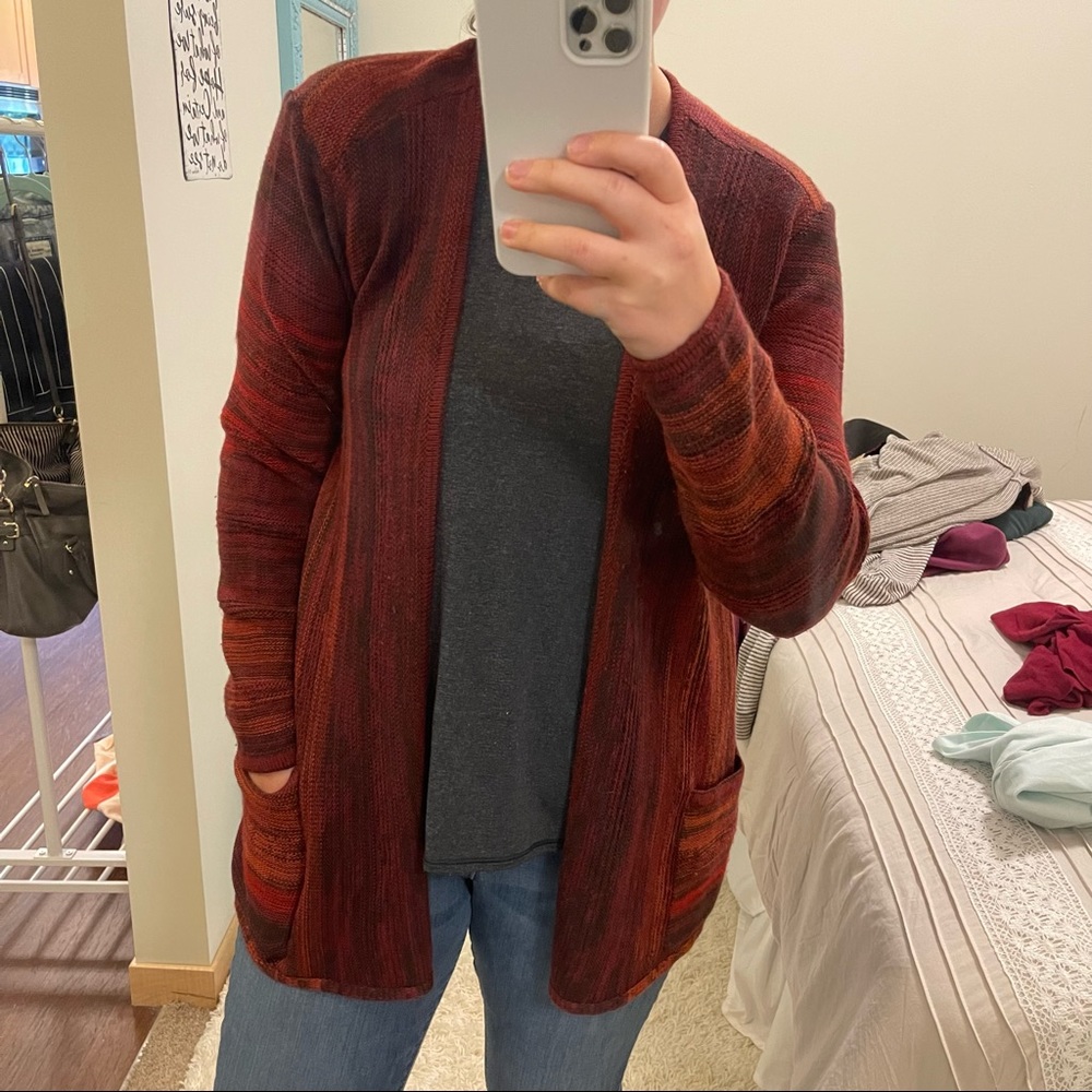 J. Jill Southwestern Open Front Duster Cardigan Sweater Women's Small Red Orange